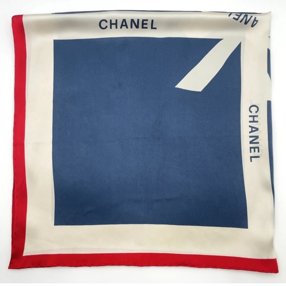 CHANEL Foulard - Red Cream Blue Gift 🎁 Ribbon 🎀 Tie Design - Picture 7 of 12